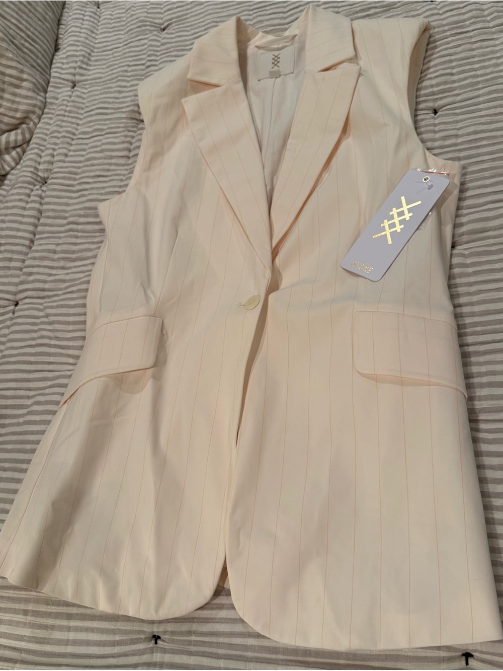 Rhone Commuter Sleeveless Cream Pinstripe Blazer Vest NWT - Picture 4 of 4